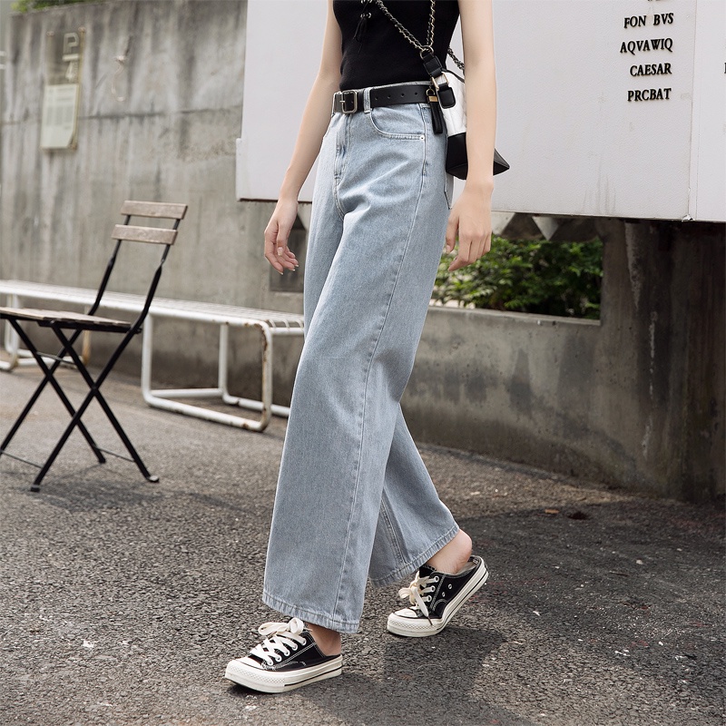 Pantalones De Cintura Alta De Talla Grande Para Mujer Jeans Coreanos  Simples De Pierna Ancha | Shopee México