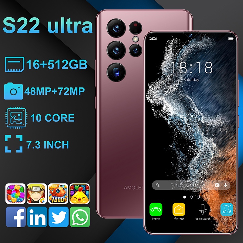 Versión Global Barato Teléfono Inteligente Android S22 Ultra 7.3 " Móvil 5G Celulares