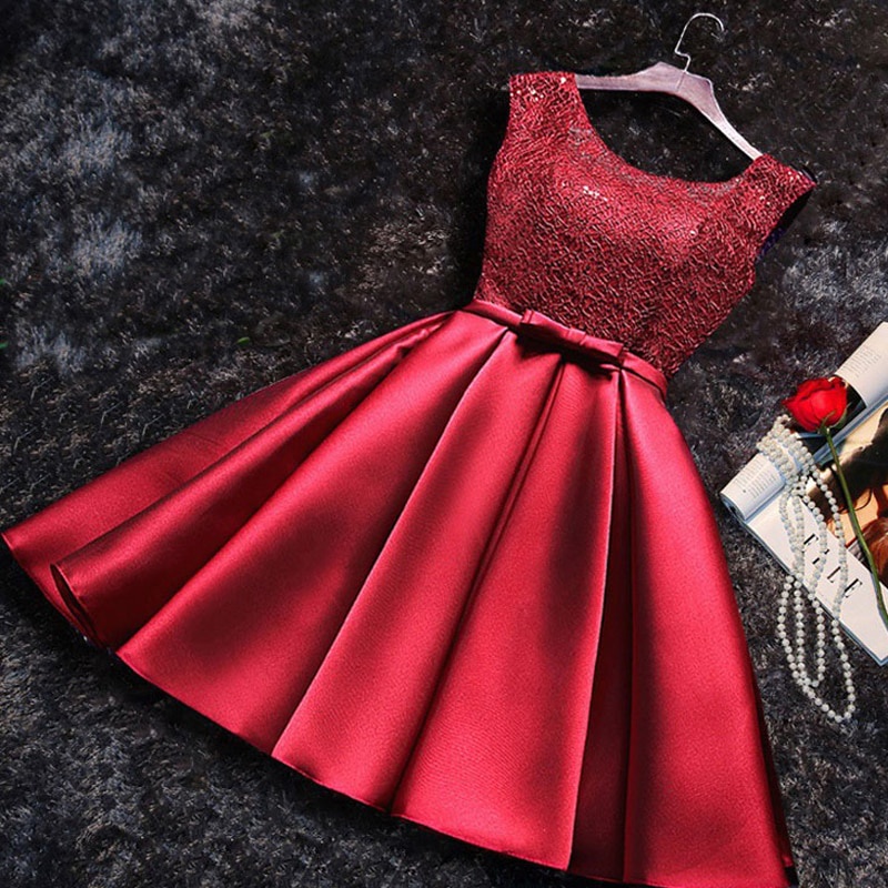 Vestido Corto De Noche De Satén Vino Gris Una Línea De Novia Formal Fiesta De Graduación Vestidos Bata De Soiree | Shopee México