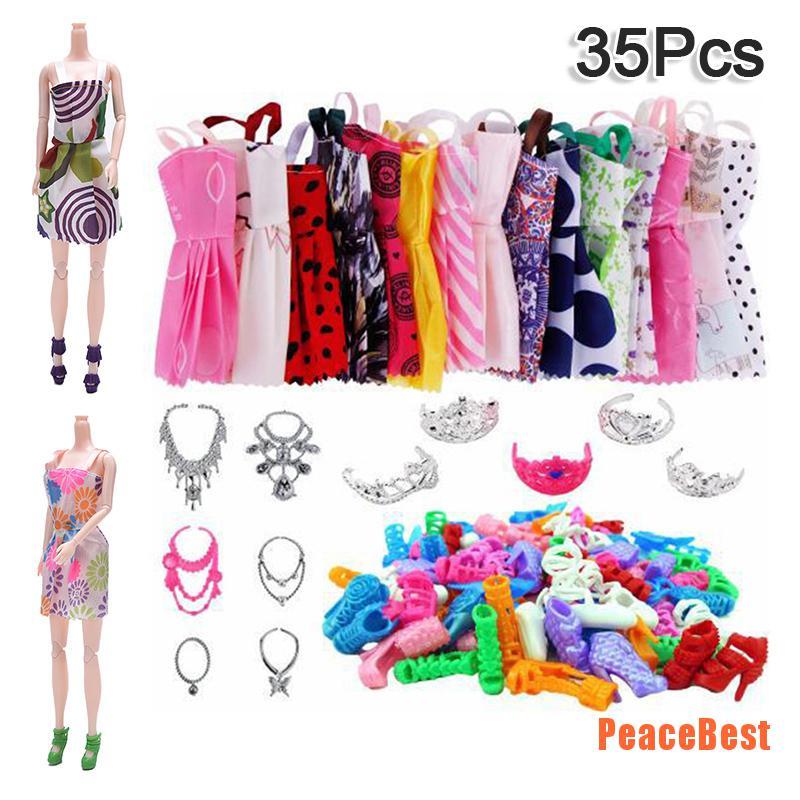 eBes 35Pcs ropa Barbie 12Pcs faldas+12 pares de tacones altos+5 5 coronas+6  cuello | Shopee México