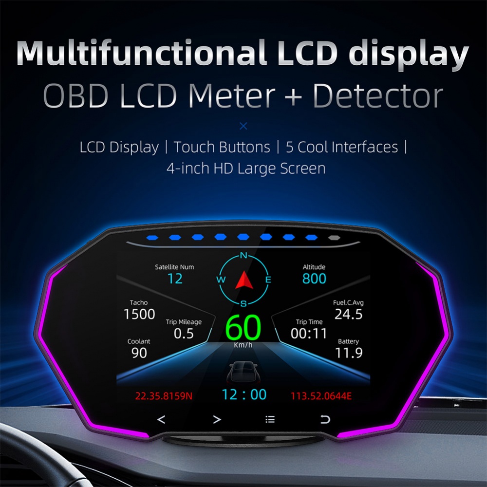 OBD2+GPS Smart Car Head Up Pantalla HUD Medidor De Agua Aceite Temp Velocímetro Alarma 