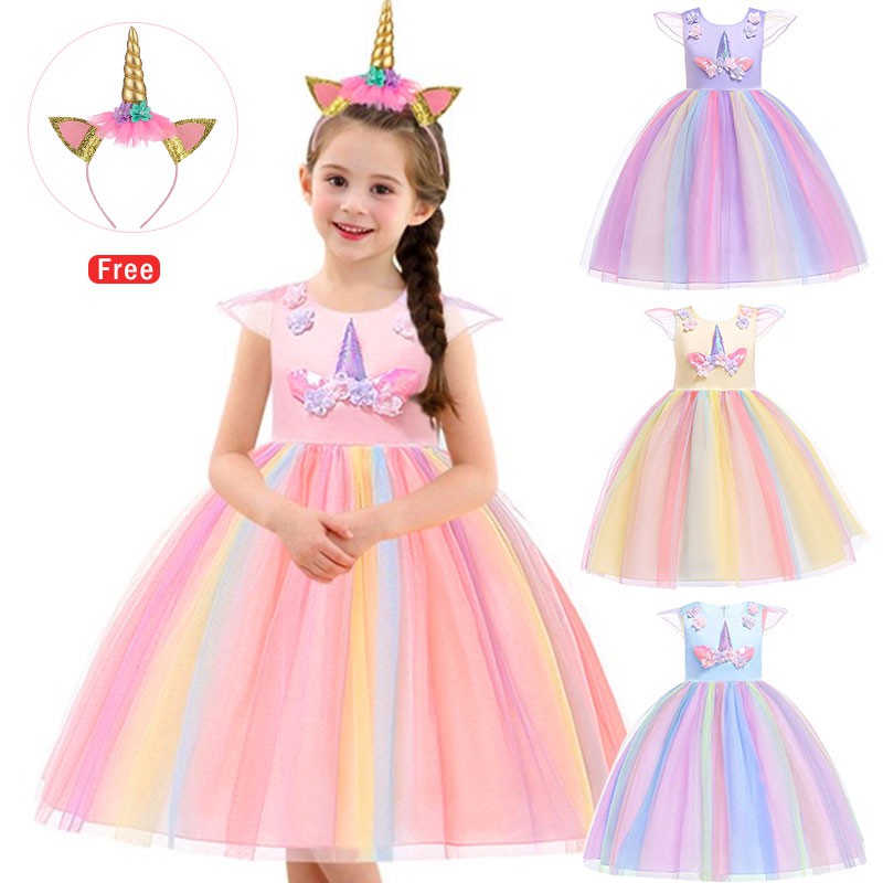 bebé niña princesa vestido de fiesta unicornio niñas vestido elegante  infantil +ropa de cabeza | Shopee México