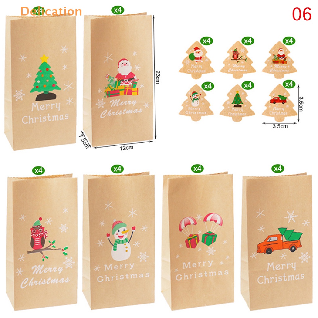 Bolsas de Papel Kraft navideño Bolsas de Regalo Navidad ECHOAN 24 Pcs DIY Calendario de Adviento Navidad con 24 Adhesivos Digitales de Adviento 