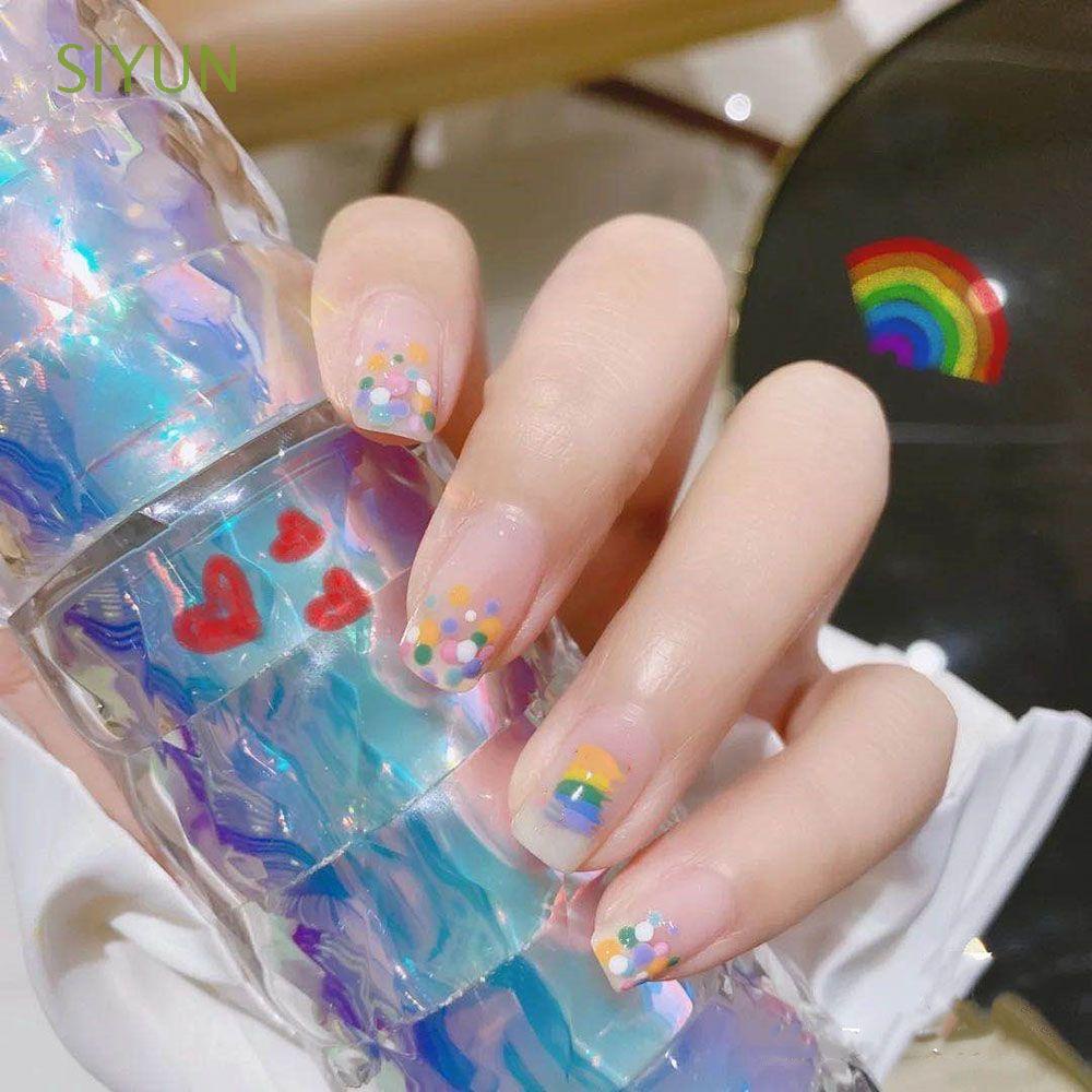 Siyun Summer Sun Flower Fake Nails Rainbow Colored Full Cover False Nail False Nails Tips Fashion Charm Wearable Exquisit Acrylic Flowers Pattern Diy Nail Art Decoration Shopee Mexico
