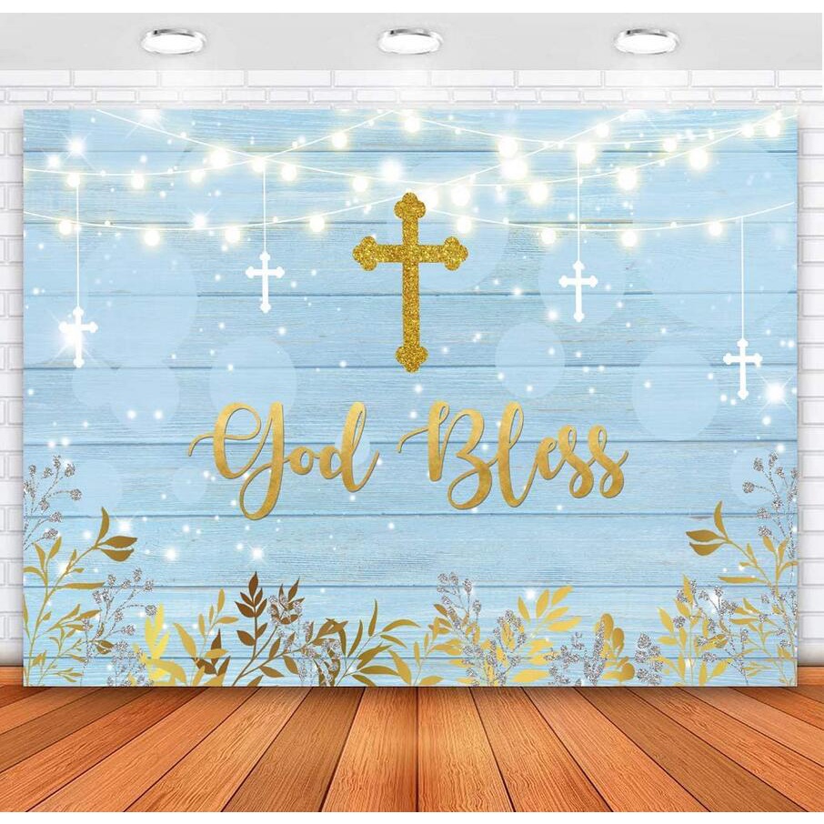 5x3ft Bautismo Telón De Fondo Dios Bendiga Rústico Azul Madera Oro Hojas  Primera Comunión Bebé Ducha Fotografía Bautizo Pastel Mesa Decoraciones  Fiesta Bandera | Shopee México