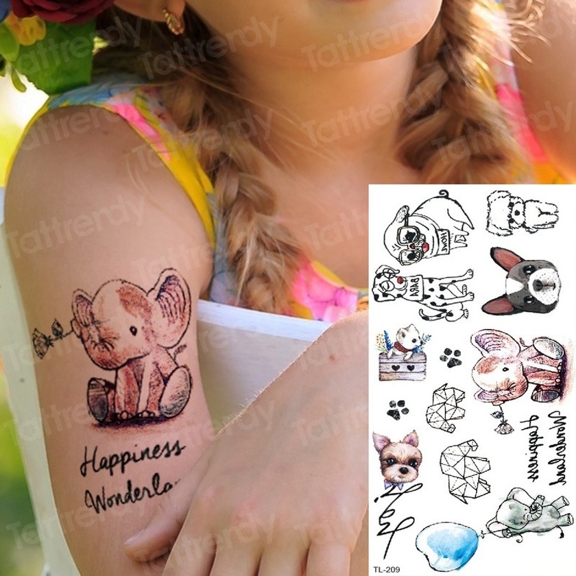 Los Niños Tatuajes Temporales En El Cuerpo tatoo Mujeres Falso Tatuaje  Animales Elefante Perro Pequeños Mano Muñeca Verano Marca Nueva Moda Calle  | Shopee México