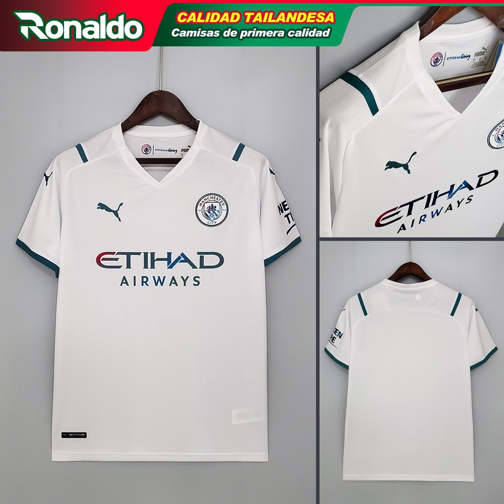 Manchester City 2021/22 temporada camiseta de la segunda equipación del Manchester City camiseta deportiva blanca para hombre - Shopee México