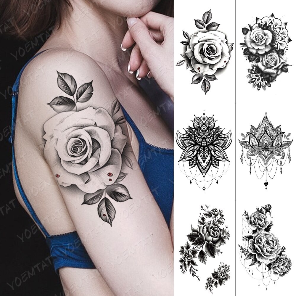 Impermeable Temporal Tatuaje Adhesivo Mandala Henna Flash Tatuajes Rosa  Flor Cuerpo Arte Brazo Agua | Shopee México