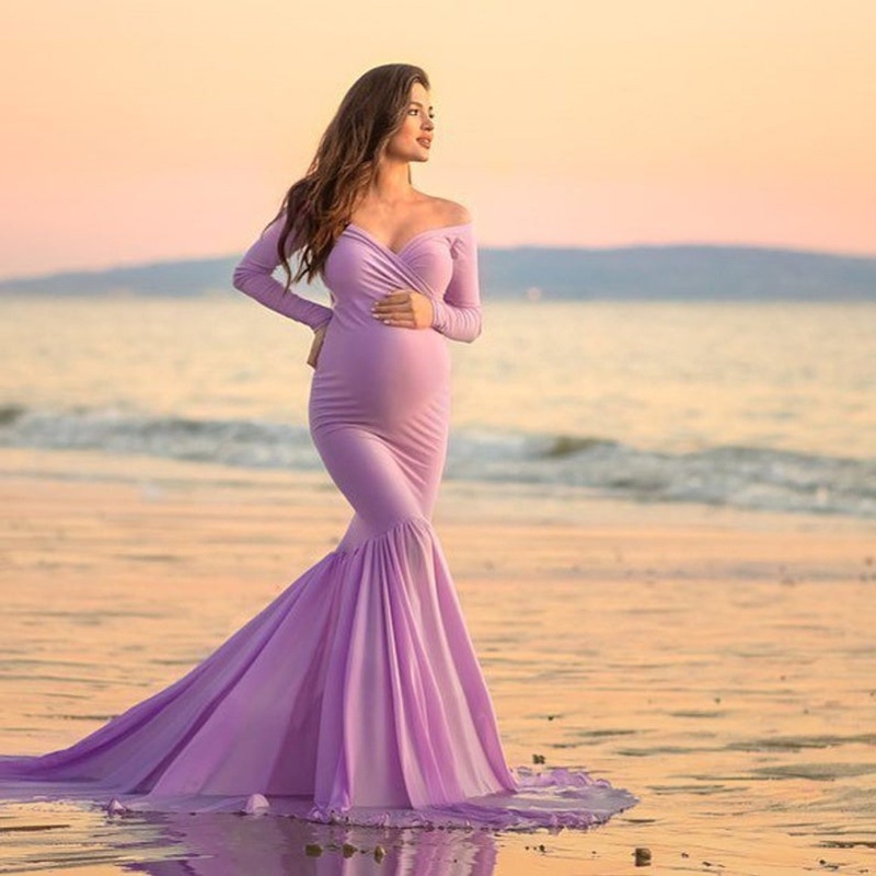Vestido De Maternidad De Manga Larga Para Mujer Largo Con Cuello En V Para  Fotos Embarazadas De Fotografía Noche | Shopee México