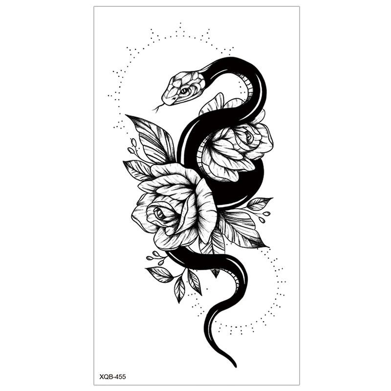 Serpiente Negra Dargon Flor Patrón Temporal Tatuajes Pegatinas Impermeable  Tatuaje Papel Para Hombres Y Mujeres Arte Corporal | Shopee México