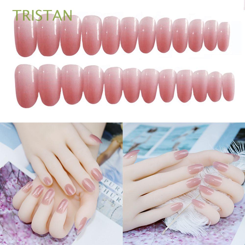 Tristan 24pcs Manicure Salon Nature French Acrylic Nail Art Tips Self Adhesive Women Girls Nude Jelly Candy Pink Color Full Cover Short Round Head Artificial Fake Nail Multicolor Shopee Mexico