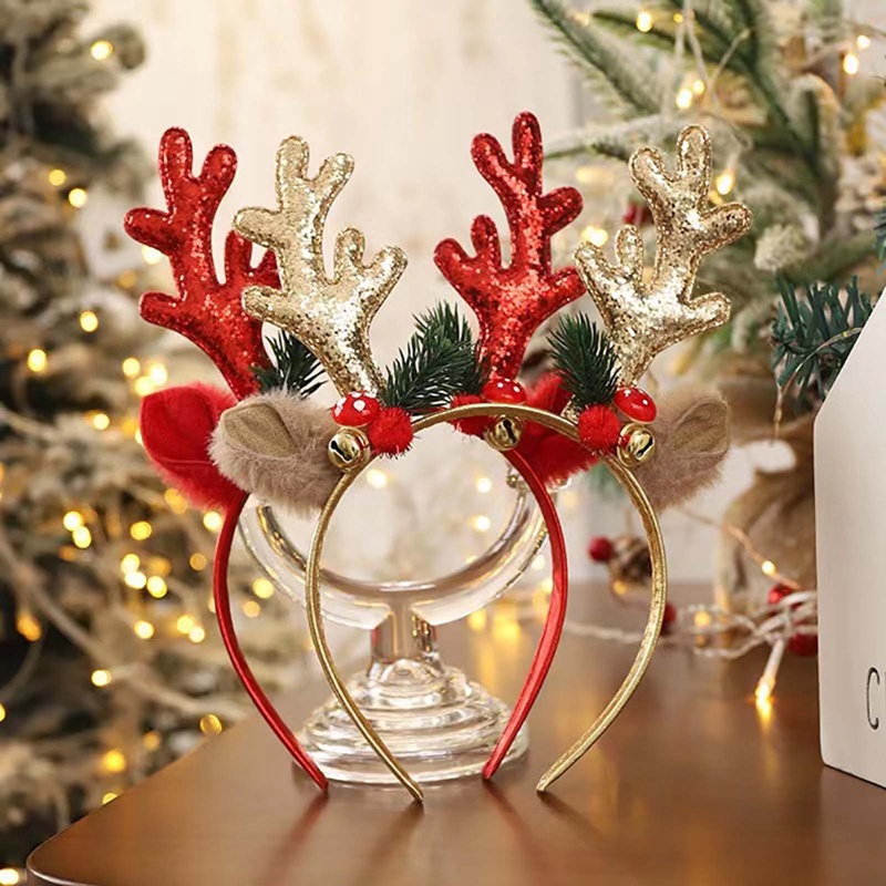café Happyyami diademas navideñas brillo lentejuelas reno diadema astas diademas accesorios para el cabello de navidad fiesta de navidad favorece calcetines de navidad 