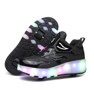 YongerYong Zapatos con Ruedas Zapatillas con Ajustables Doble Ruedas para niños y niña 7 Colores cambiantes con Luces LED para Gimnasia Zapatos de Skateboard 