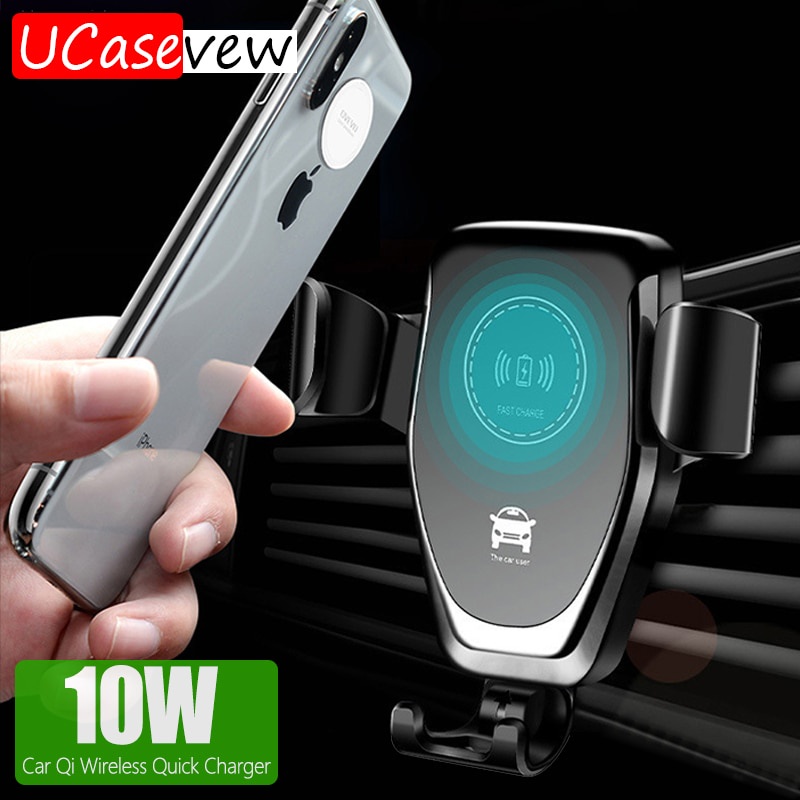 Pawaca Cargador de coche inalámbrico con sujeción automática 10 W carga rápida Qi para iPhone XR XS Max X 8 Plus Samsung S10 soporte universal para ventilación de coche para conducción segura 