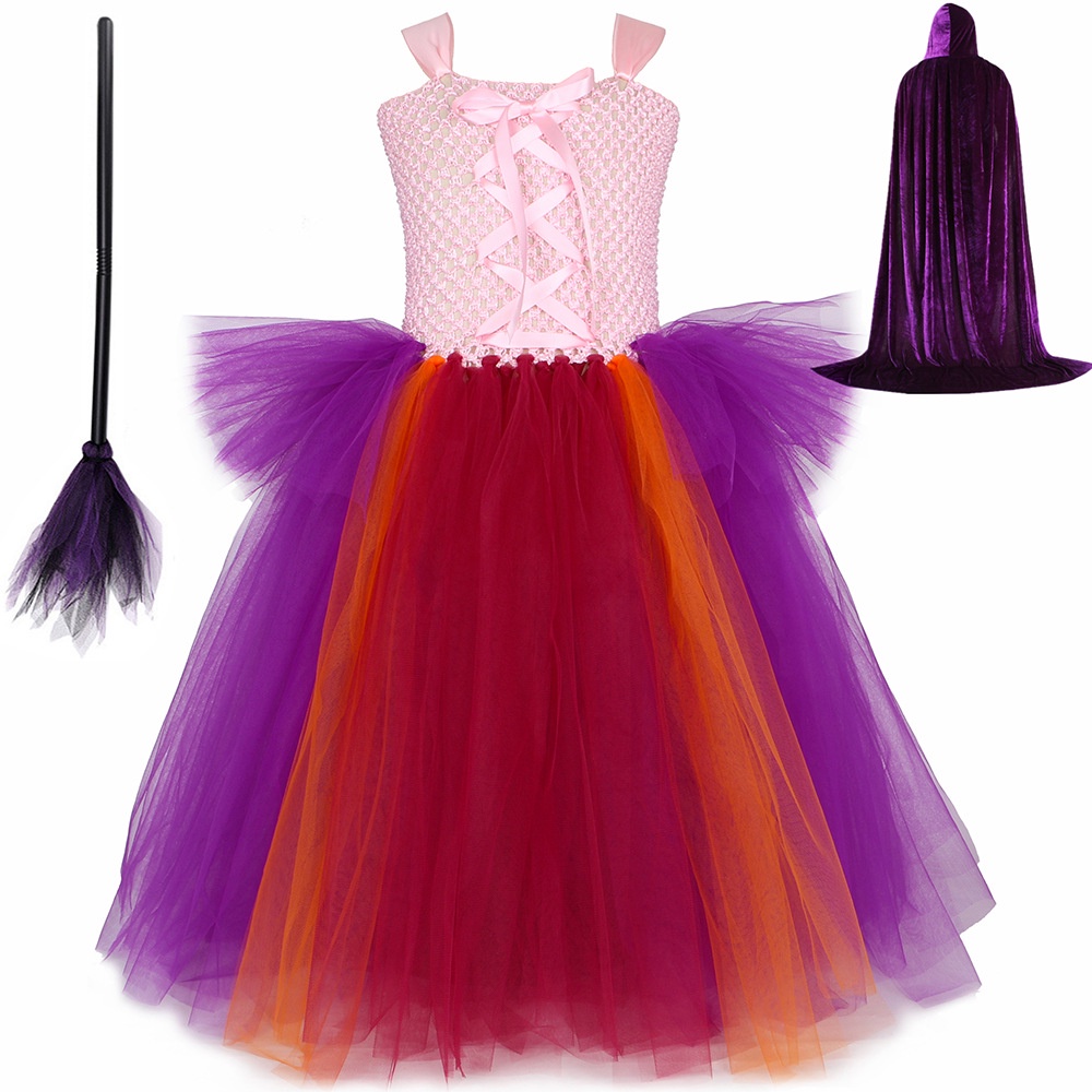 Disfraz De Bruja De Halloween Para Niñas , Vestido De Tutú Largo Para Niños  , Con Capa De Escoba , Conjunto De Ropa Para Fiestas De Carnaval , Cosplay  | Shopee México