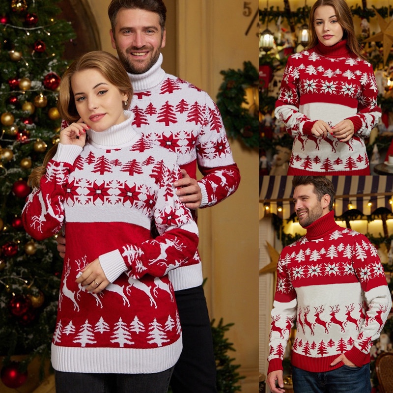 Suéteres A Juego De Parejas De Navidad Ropa De Año Nuevo Mujeres Hombres  Unisex Cuello Alto Cálido Grueso Jerseys De Punto | Shopee México