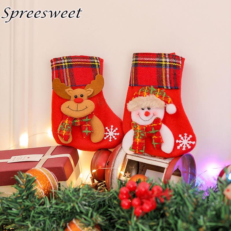 Colorido Medias Colgantes De Navidad Decoración Calcetines Grandes Botas Decorativas Lino Colorido Árbol De Navidad Adornos Oso 