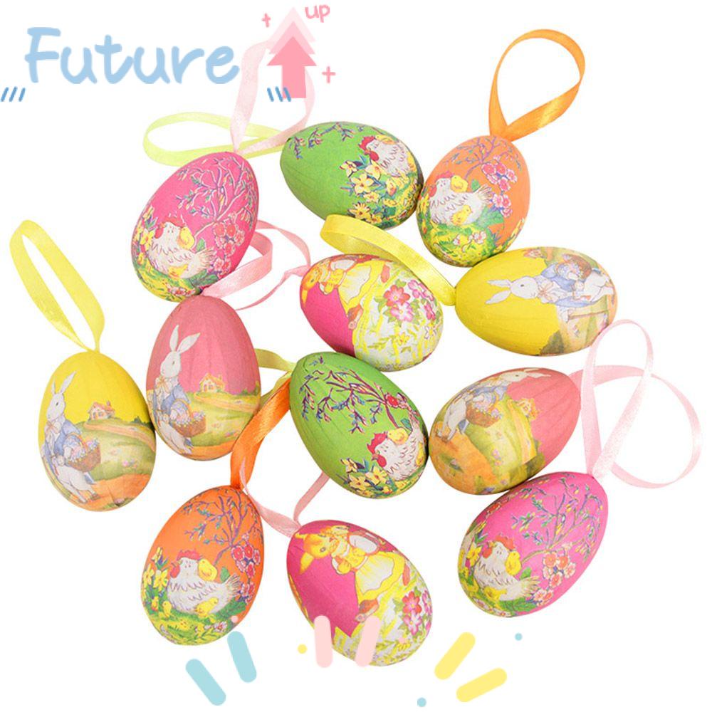 huevos de Pascua de papel de colores maché adornos colgantes decorados para suministros de fiesta 12 piezas de decoración de huevos de Pascua hogar,niños 
