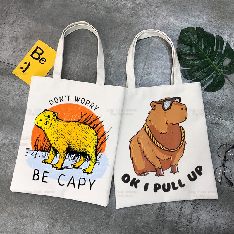 Capybara Cartoon Cute Animal Shopping Bag Capybaras Bolsas De Tela Hombro  Capibara Yute Bolsa De Algodón Sacola Reciclaje | Shopee México