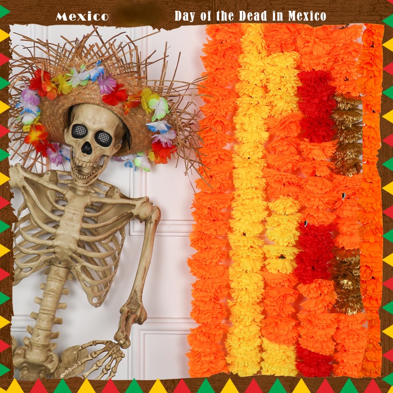 Día Mexicano De Los Muertos Decoración Halloween Al Aire Libre Caléndula  Flor Bola De Tela Corte De Flores Cadena Escena Disposición Atmósfera Props  | Shopee México