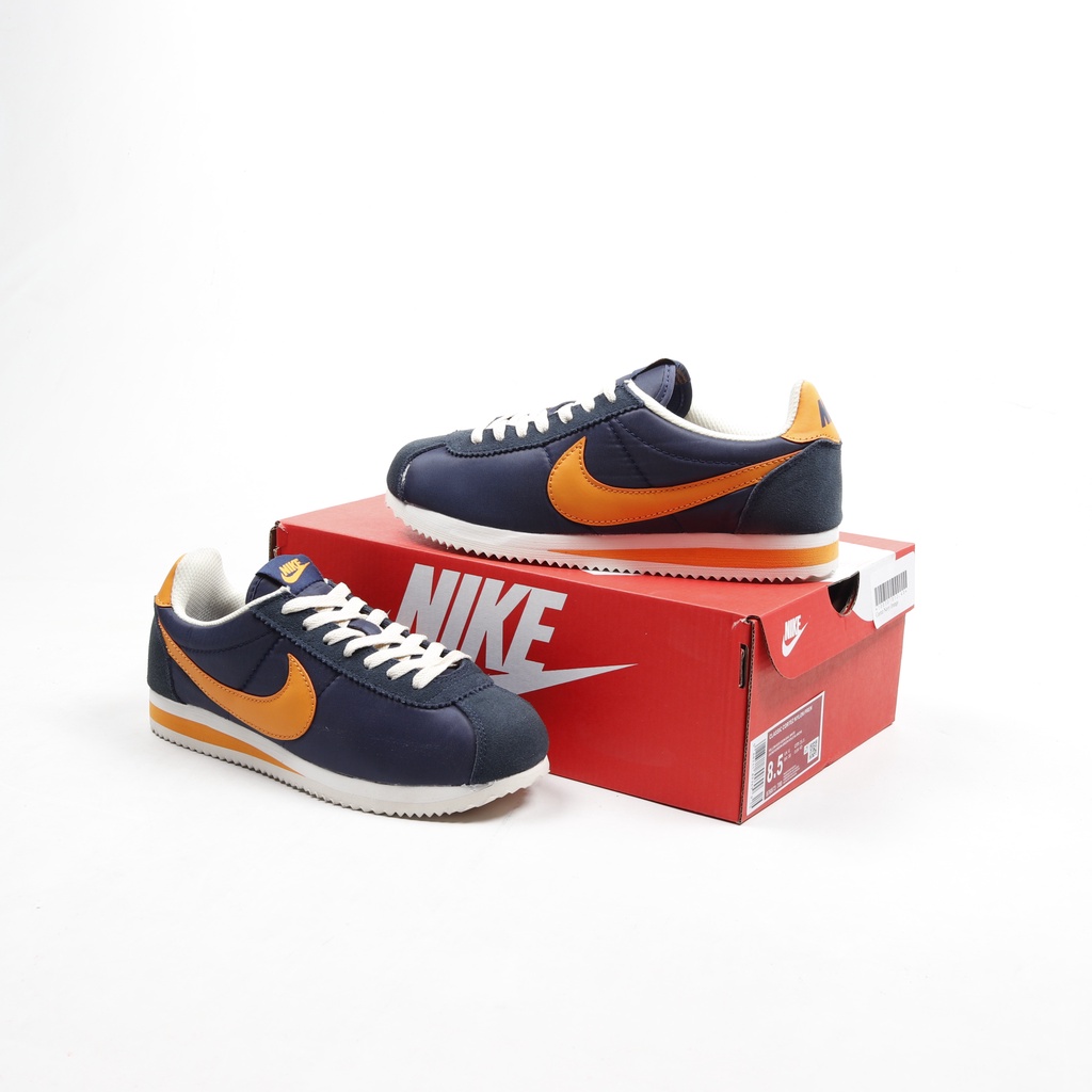 obtener Cabina Lima OFBK) Nike Cortez Classics Nylon azul marino naranja zapatos | Shopee México