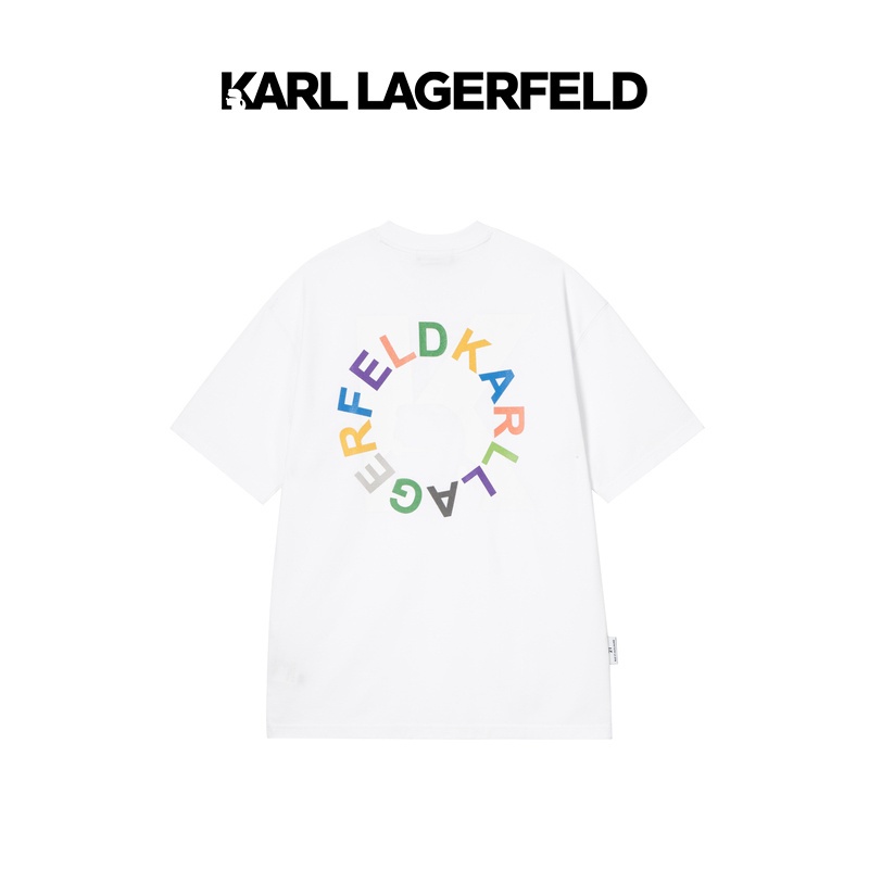 INSTO Camiseta Moda Karl-Lagerfeld Impresión Manga Corta Tee Casual Suelto Camiseta Opcional Multicolor/rosado/XS 