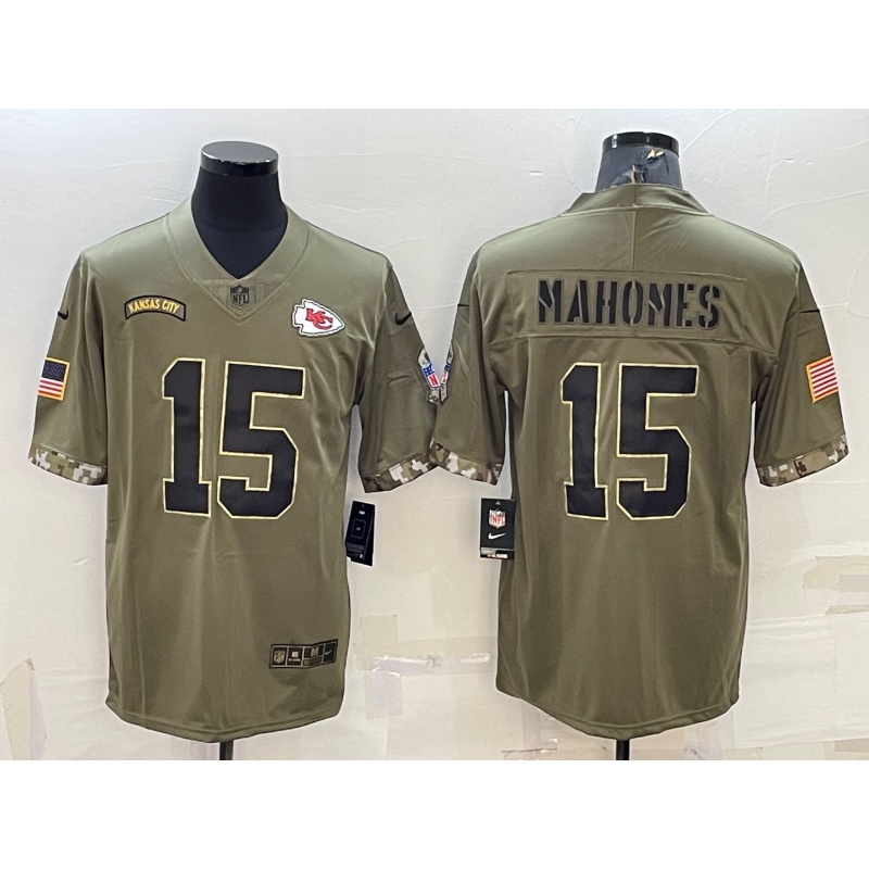 NFL_Jerseys Jersey Kansas''City''Chiefs''#15 Patrick Mahomes 87 Travis  Kelce 10 Tyreek Hill Custom Women ''NFL''Olive Gold Salute To Service 