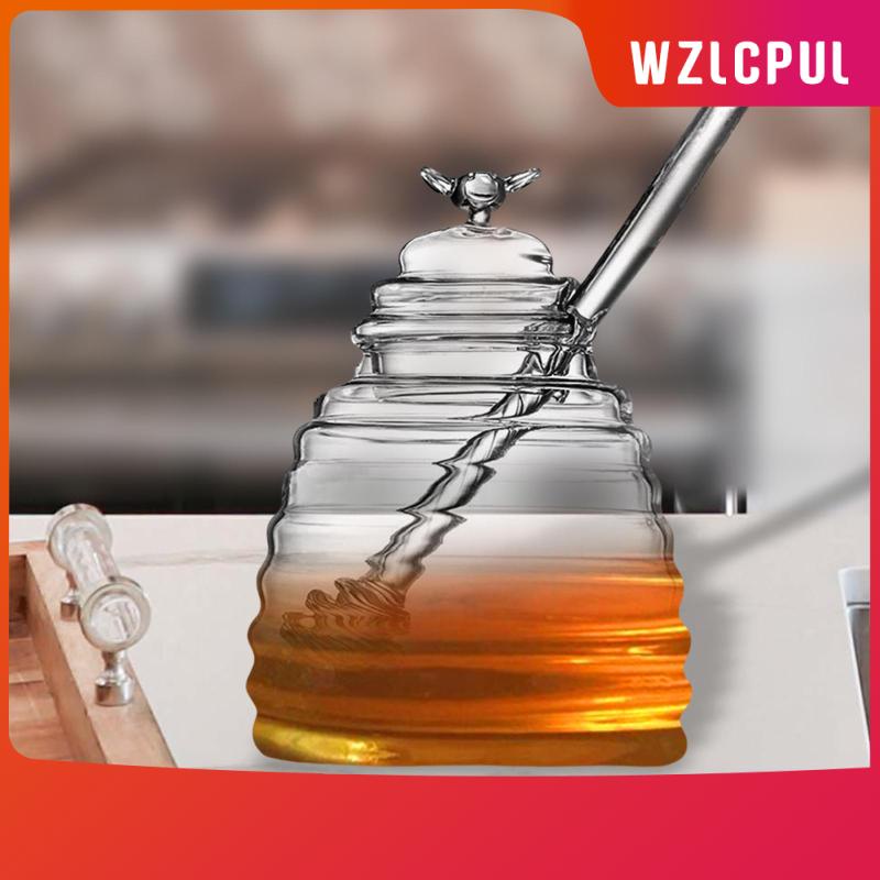 dispensador de miel recipiente para miel de cristal transparente 300 ml con cuchara y tapa para miel Pisamhid Recipiente para miel de cristal 