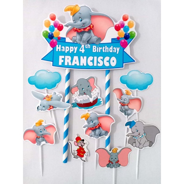 Topper decoración de tarta pastel de cumpleaños pastel DUMBO elefante DUMBO  puede nombre personalizado | Shopee México