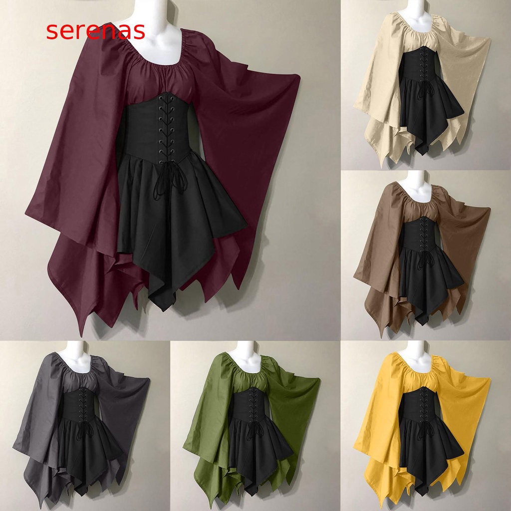 SERE] Disfraz Medieval Para Mujer Vestido De Camisa Irlandesa Manga  Trompeta Con Corsé Tradicional Corto De Verano | Shopee México