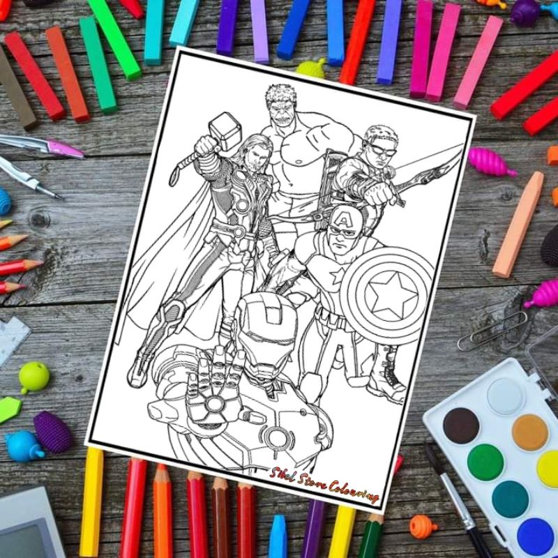 Marvel Avengers tema papel para colorear dibujo infantil - papel de tarjeta  breve | Shopee México