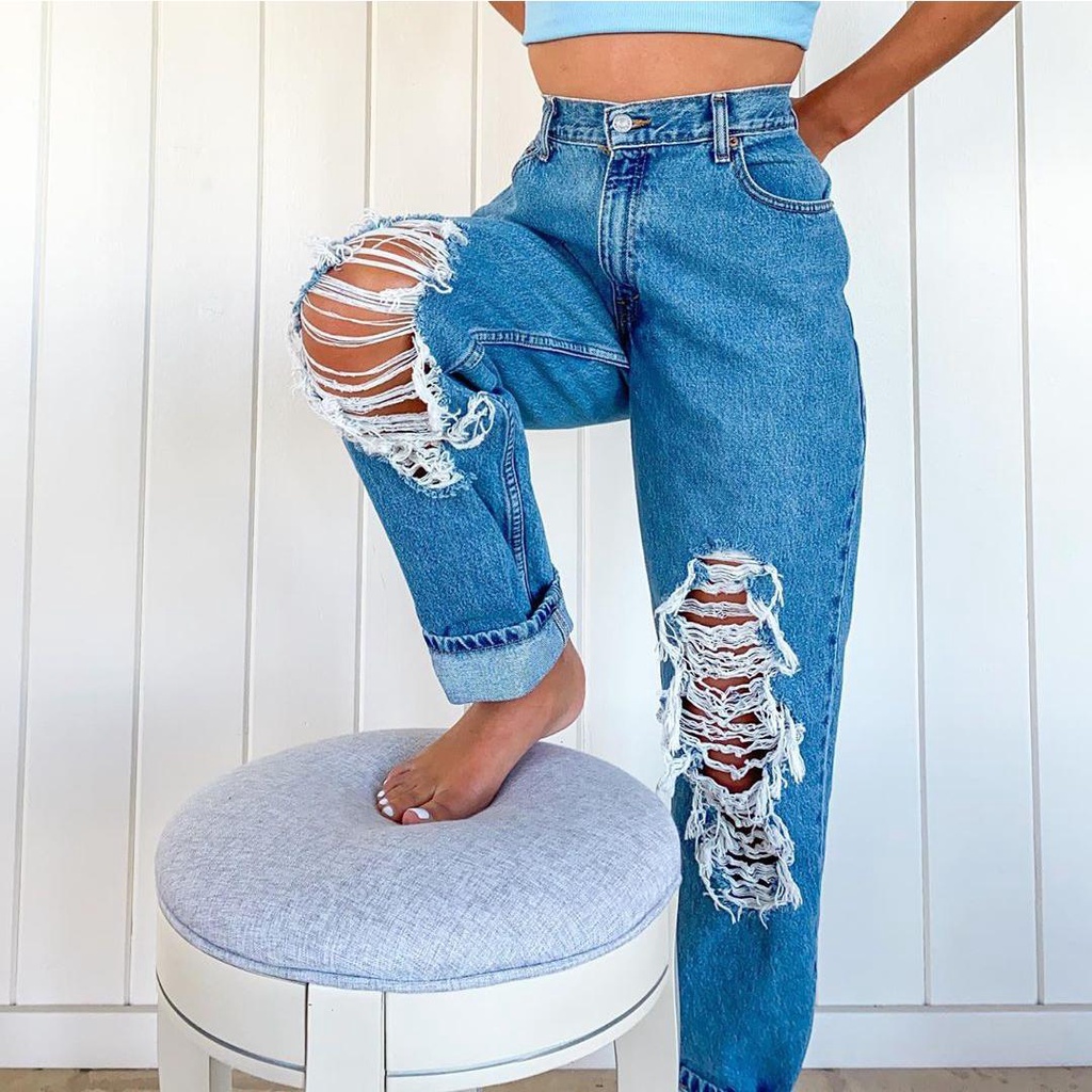 Jeans Rasgados Mujer 2022 Primavera Verano Rasgado Aspecto Más Pantalones Vaqueros Para | Shopee México