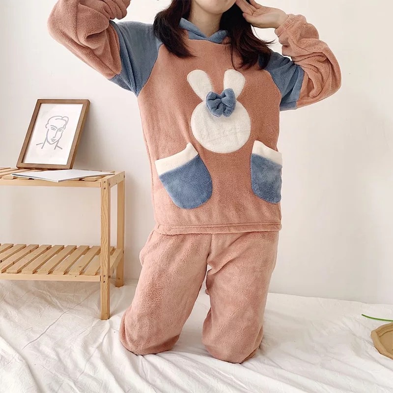 Zilosconcy Pijama Franela de una Pieza Invierno para Mujer Pijama Encapuchado Calentito Ropa de Casa Dormir Unisex Adultos de Pijamas Ropa de Dormir Conejo con Capucha 