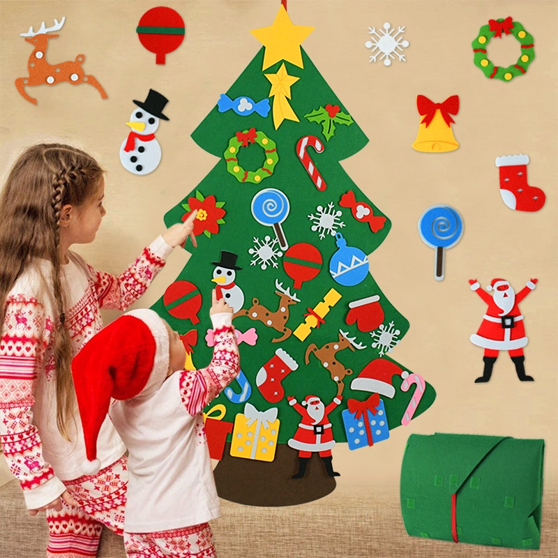 95x70cm DIY Fieltro Árbol De Navidad Conjunto Con Adornos Para Niños Regalos Año Nuevo Decoraciones Colgantes Claus Set Shopee México