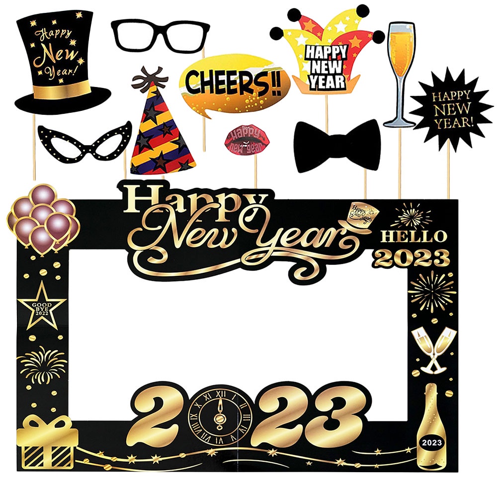 2023 HAPPY NEW YEAR Photobooth Paper Eyeglass Picture Frame Props New