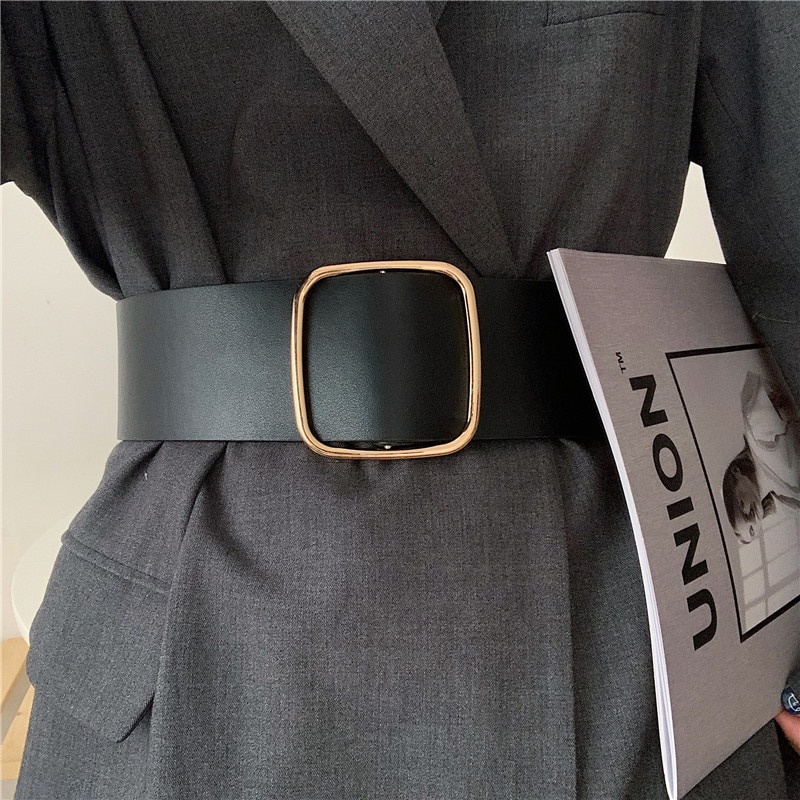 Mujer Y # 39 ; s Cinturón Negro Hebilla Cinturones De Cuero PU No Porosos Para Vestido Abrigo Decorativo Simple Corsé | Shopee México