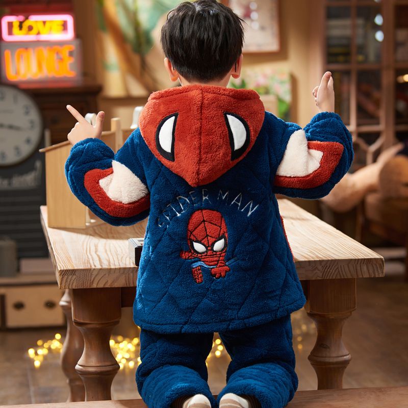 Pijama Para Niños De Invierno Franela Engrosada De Tres Capas Acolchada Spiderman  Ropa De Hogar Caliente Traje BQHE | Shopee México