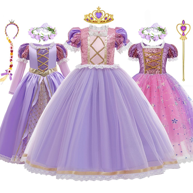 Disney Girls Rapunzel Vestido Princesa Cosplay Disfraz Niños Fancy  Lentejuelas Púrpura Lujo Enredado Vestidos De Halloween Fiesta De Bola |  Shopee México