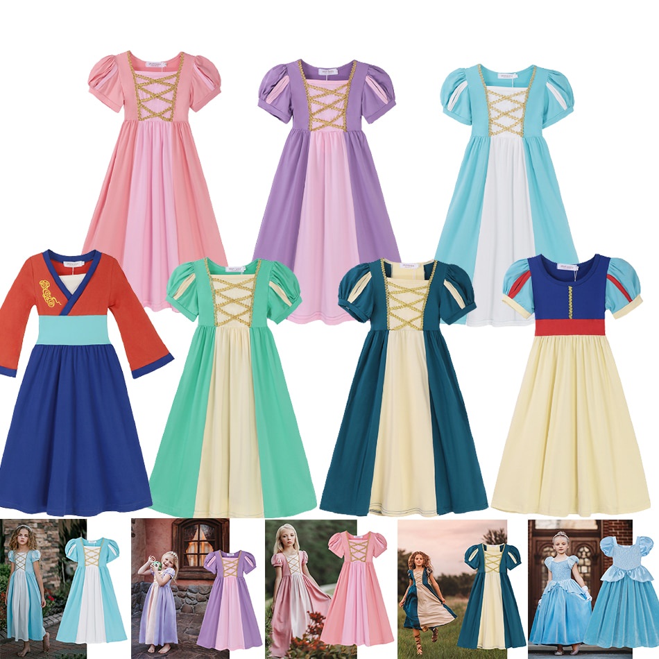 Disney Vestidos Largos Princesa Niñas Cosplay Rendimiento Disfraz De  Navidad Cenicienta Belle Blanco Nieve Rapunzel Vestido De Bola | Shopee  México