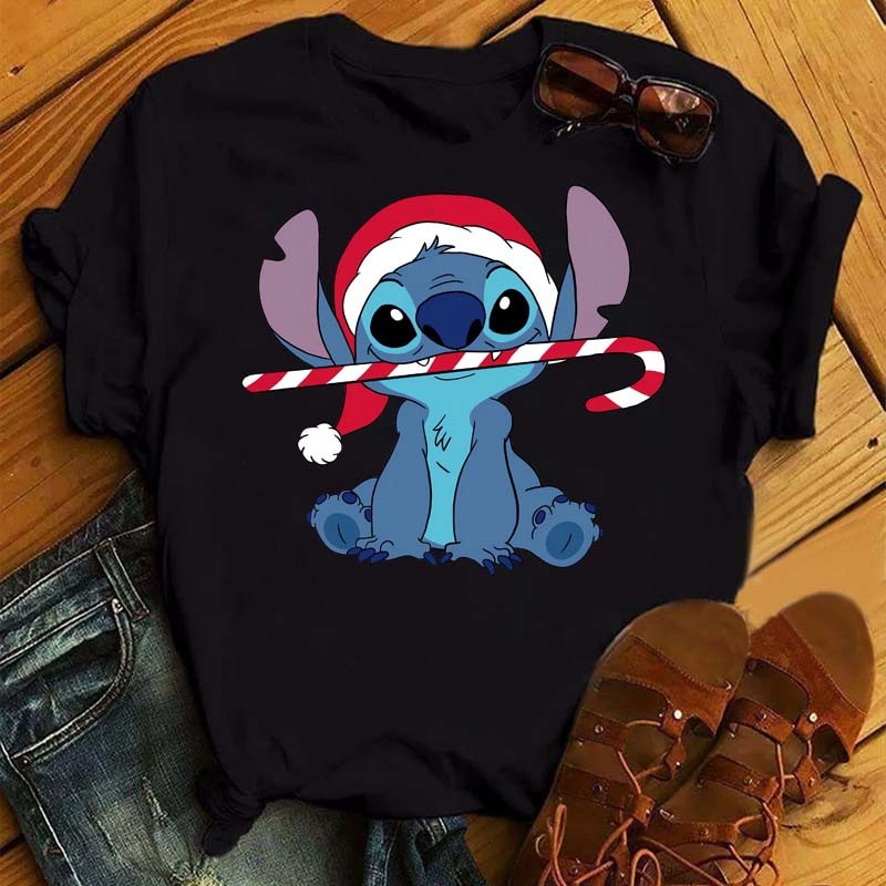 Diseño De Moda Nuevo Lilo Stitch Con Sombrero De Navidad Camiseta Estampada  Mujeres Kawaii Tops De Dibujos Animados Divertidas Camisa De Puntada  Regalos | Shopee México