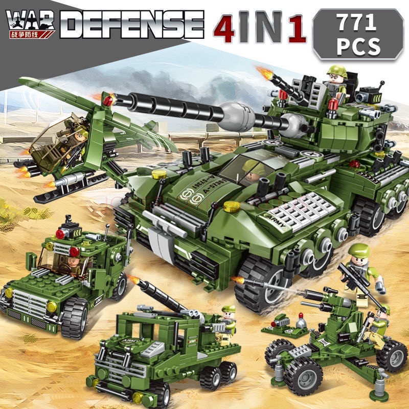 771pcs 4 En 1 Bloques De Defensa De La Guerra Lego City Military Series SWAT Helicóptero Coche Robot Chariot Ladrillos Niños Juguete Regalo De Cumpleaños Para