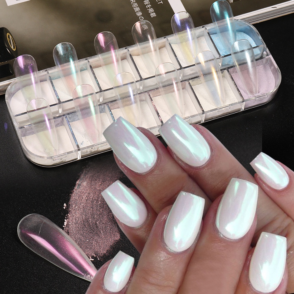 12 Rejillas De Perla Sirena Colorido Polvo De Uñas Hadas Blanco Brillo Arte  Pigmento Gel UV Esmalte Espejo Cromo Manicura | Shopee México