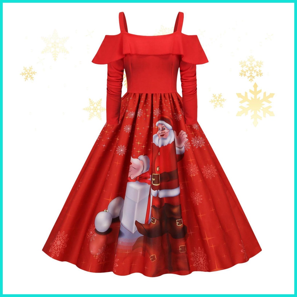 Vestidos De Navidad Para Mujer Casuales De Manga Larga Con Estampado Vestido  Vintage De Santa Claus hayis3mx | Shopee México