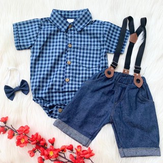 Camisa traje jersey pantalones tirantes caja moda niño bebé niño bestseller  -jef | Shopee México