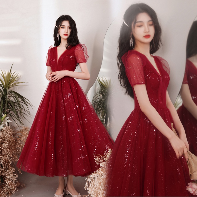 Vestido De Dama De Honor Rojo Borgoña Graduación De Anfitrión De Boda Dulce  Sueño De Verano Formal De Noche De Gasa | Shopee México