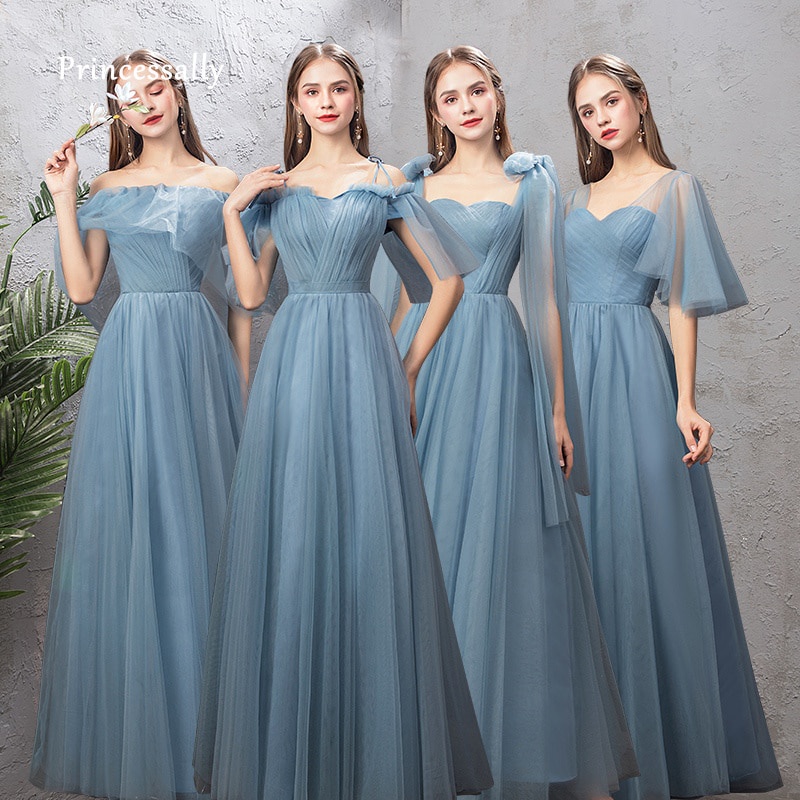 Nuevos Vestidos De Dama De Honor Azules Polvorientos Largos Y Elegantes  Vestido De Baile Formal Para La Granja Simple Fiesta Boda Longo | Shopee  México