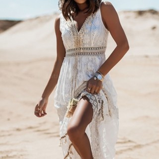 Vestido Sin Mangas Para Mujer , Cuello En V Profundo , Casual Suelto , De  Vacaciones , Verano Maxi 2022 , Vestidos De Calle Fiesta | Shopee México