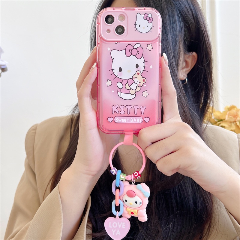 Hello Kitty Con Etiqueta Colgante Espejo De Maquillaje Suave Funda Para IPhone 14 13 12 11 Pro MAX XR XS
