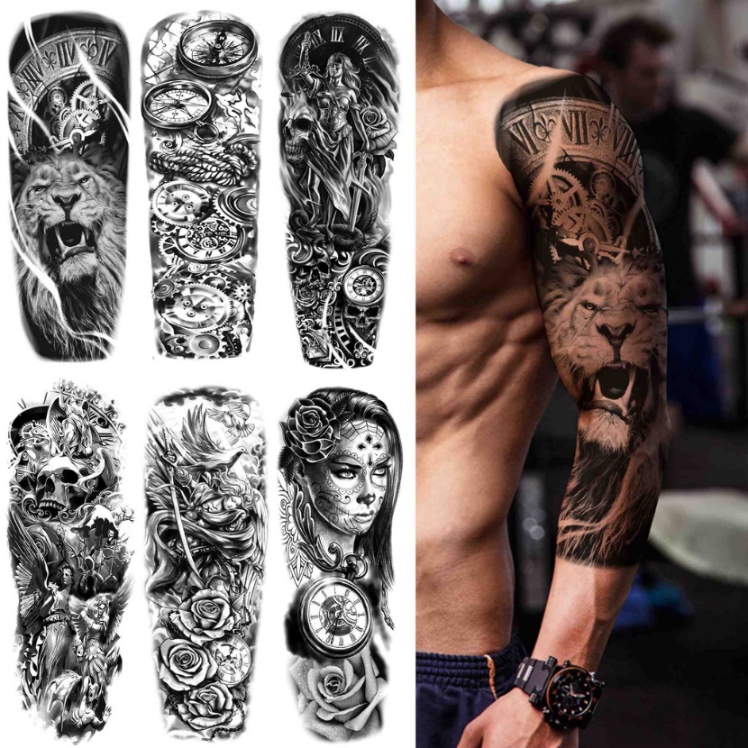 Brazo Completo León Rey Tatuajes Temporales Para Hombres Mujeres Adultos  Reloj Falso Calavera Flor Tatuaje Pegatina Negro Manga Tatoos Set Nuevo |  Shopee México