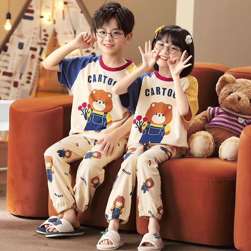 Pijama Para Niños De Algodón Puro Pantalones De Manga Corta Medio Grande Niñas 13 Años Loungewear 10 Verano Traje De Uv | Shopee